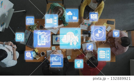 Data backup cloud system network connection concept Funnel 132889921