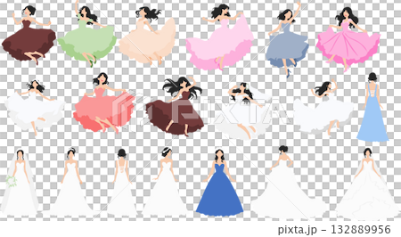 ドレスを着た女性のイラストセット	 132889956