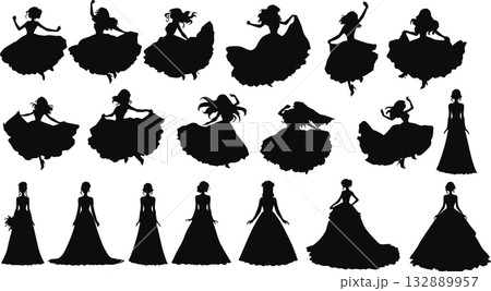 ドレスを着た女性のイラストセット	 132889957