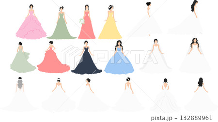 ドレスを着た女性のイラストセット	 132889961
