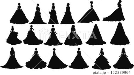 ドレスを着た女性のイラストセット	 132889964