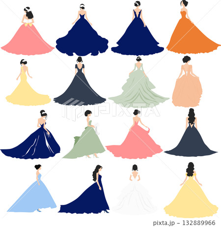 ドレスを着た女性のイラストセット	 132889966
