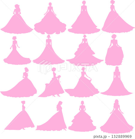 ドレスを着た女性のイラストセット ドレスを着た女性のイラストセット 132889969