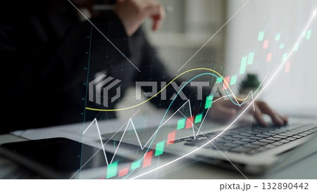 Business Professional Analyzing Stock Market Trends with Laptop and Charts in Modern Office Environment Copula Business Professional Analyzing Stock Market Trends with Laptop and Charts in Modern Office Environment Copula 132890442