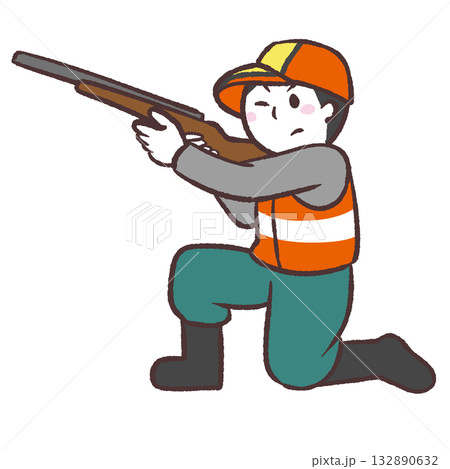 猟銃を構える男性のイラスト 132890632