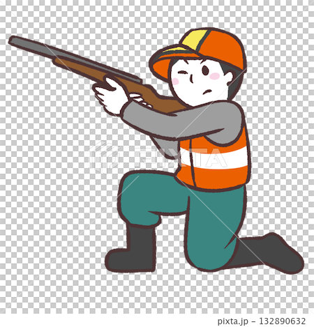 猟銃を構える男性のイラスト 132890632