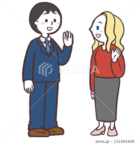 男性が白人女性と会話するイラスト 132891600