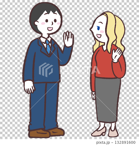 男性が白人女性と会話するイラスト 132891600