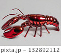 lobster sculpture forged from ruby red metallic material, reflective shiny surface, minimal clean backdrop  132892112
