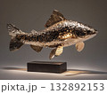 fish fillet sculpture forged from polished bronze, metallic texture, reflective studio lighting  132892153