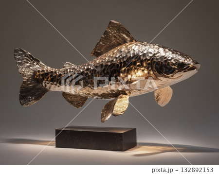 fish fillet sculpture forged from polished bronze, metallic texture, reflective studio lighting fish fillet sculpture forged from polished bronze, metallic texture, reflective studio lighting 132892153