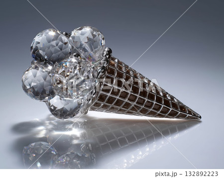 ice cream cone sculpture, scoops carved from crystal glass, silver waffle cone, shiny reflective details, studio lighting, minimalist backdrop ice cream cone sculpture, scoops carved from crystal glass, silver waffle cone, shiny reflective details, studio lighting, minimalist backdrop 132892223
