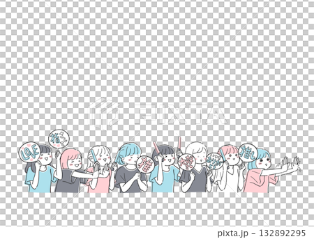 Illustration of a group of women getting excited at a favorite event 132892295