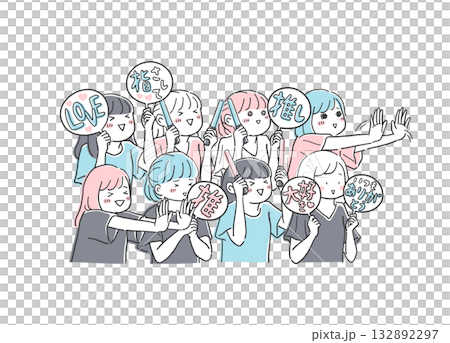 推し活を楽しむ女性の集団イラスト素材 132892297