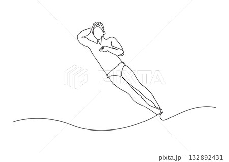 Single one line drawing man diving athlete captured mid-air in layback position just before entering the water, fluid, graceful motion of sport. Continuous line draw design graphic vector illustration Single one line drawing man diving athlete captured mid-air in layback position just before entering the water, fluid, graceful motion of sport. Continuous line draw design graphic vector illustration 132892431
