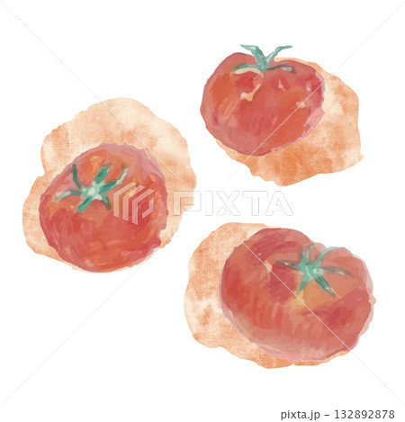 とろけるフレッシュトマトの水彩イラストセット とろけるフレッシュトマトの水彩イラストセット 132892878