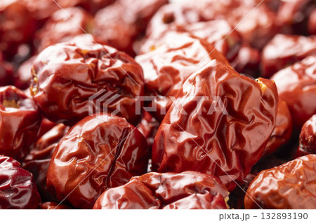 Close-up Of Dried Red Jujube Fruits Or Also Called Red Date. Close-up Of Dried Red Jujube Fruits Or Also Called Red Date. 132893190