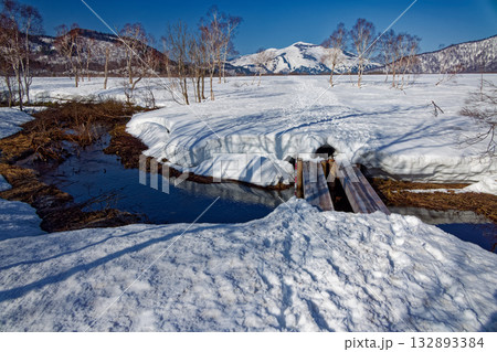 雪解けの尾瀬ヶ原から見る至仏山 雪解けの尾瀬ヶ原から見る至仏山 132893384