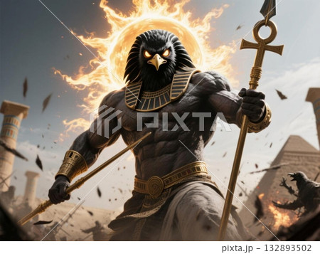 古代エジプトの王ファラオの父の太陽神ラー 132893502