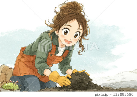 美優シリーズ：春の畑を耕す美優 132893580