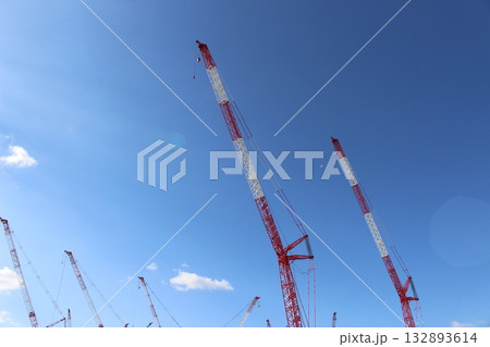 クレーン　林立ちするクレーン　大規模建設工事 132893614