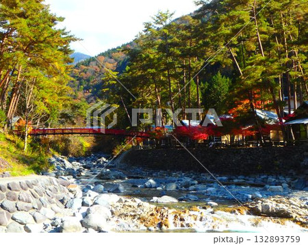付知峡・宮島キャンプ場の秋景色 132893759