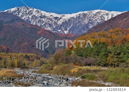 白馬大橋からの白馬三段紅葉と松川 132893814