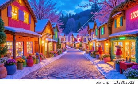 Whimsical village street with colorful houses and teddy bears for 2026 image photo Whimsical village street with colorful houses and teddy bears for 2026 image photo 132893922
