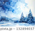 【雪降る静かなる夜】淡いトーンで描かれた雪景色の背景、クリスマスシーズンにぴったりの癒やしのアート 132894037