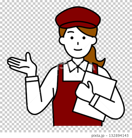 A female cafe staff member giving directions 132894143