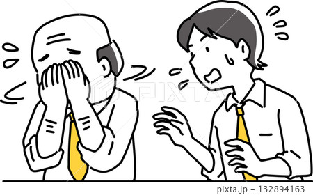 泣くおじさんに焦る男性社員 泣くおじさんに焦る男性社員 132894163