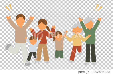 ジャンプをする明るい三世代家族 ジャンプをする明るい三世代家族 132894288