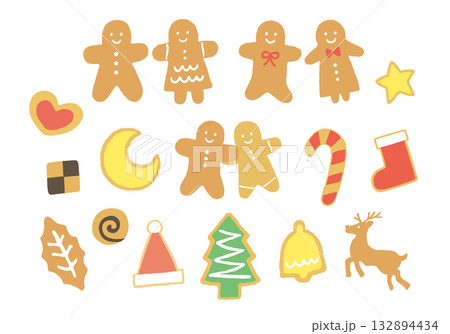 クリスマスのアイシングクッキーの手描きイラストセット 132894434