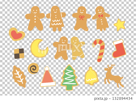 クリスマスのアイシングクッキーの手描きイラストセット 132894434
