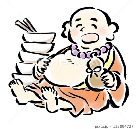 たくさん食べてお腹いっぱいの布袋尊（七福神） 132894727
