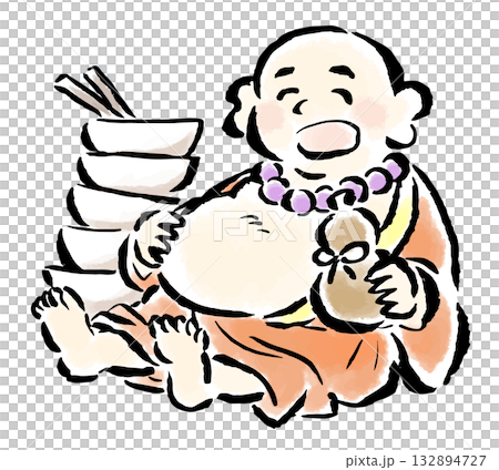 布袋和尚（七福神）吃了很多東西後已經飽了。 132894727