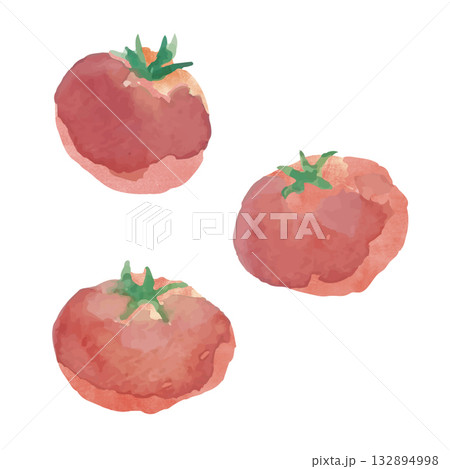 コロンとしたかわいいトマトの水彩イラストセット 132894998