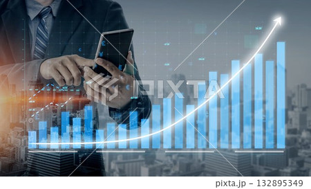 Businessman Using Smartphone to Analyze Financial Data with Growing Graph and City Skyline Background for Business and Technology Concepts Copula Businessman Using Smartphone to Analyze Financial Data with Growing Graph and City Skyline Background for Business and Technology Concepts Copula 132895349