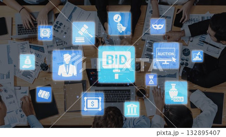 Online auction concept for digital bidding and sales Funnel 132895407