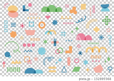 落書き　イラスト　装飾　ベクター　素材　セット 　明るい　ポップ　飾り　アクセント　背景　複数　元気 132895568