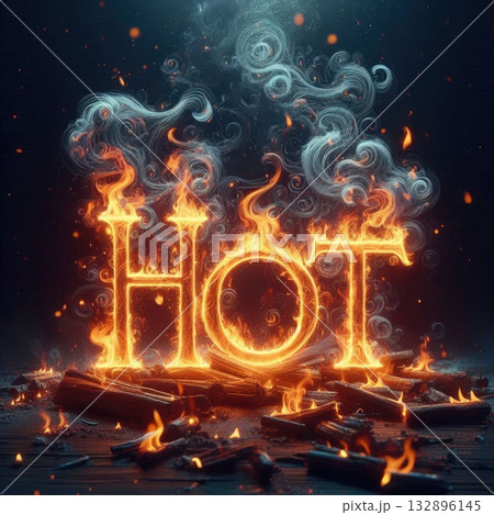 Blazing Typography: Fiery 'HOT' Text Erupting...のイラスト素材 [132896145] - PIXTA