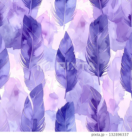 背景素材_水彩画風 羽のイラスト（紫） 132896337