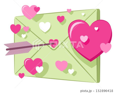 Arrow Stuck on Big Envelope with Heart Shape Symbol Floating Around for Valentine's Day, Love and Relationship Concept Illustration Clip Art Arrow Stuck on Big Envelope with Heart Shape Symbol Floating Around for Valentine's Day, Love and Relationship Concept Illustration Clip Art 132896418