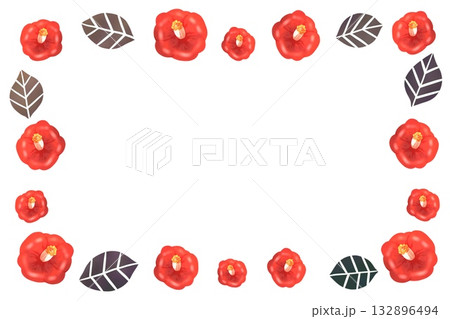 椿と葉っぱのフレーム 132896494