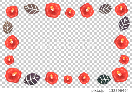 椿と葉っぱのフレーム 132896494