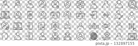 使用者帳戶向量單色線條圖示集 132897155