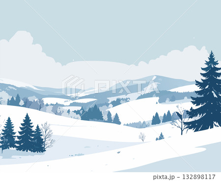 雪の降る丘の上の風景 132898117