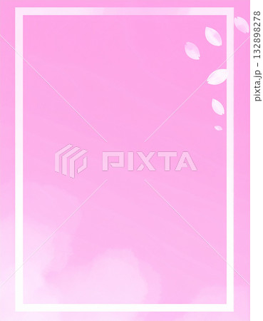 淡いピンクのグラデーション背景と白いフレームと周り飾る水彩タッチの桜の花びら 132898278