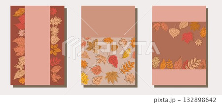 秋のリーフデザインフレームセット、秋の紅葉イラストセット 秋のリーフデザインフレームセット、秋の紅葉イラストセット 132898642