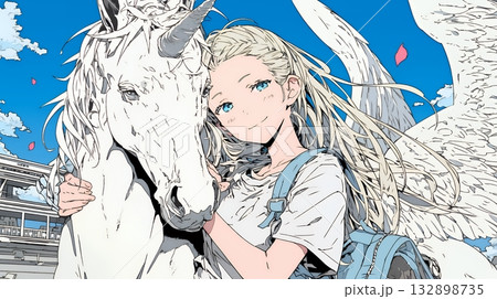 ユニコーンと若い女性